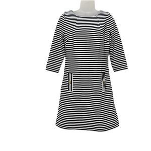 Lilly Pulitzer Navy White Stripe Knit Dress 3/4 Sleeve Gold Buttons Size M